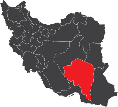 Kerman Province Map of Iran Silhouette with Regions Vector Illustration