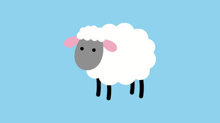 A cartoon sheep with a white fleece and gray face standing on a blue background. © Abhinaya Project