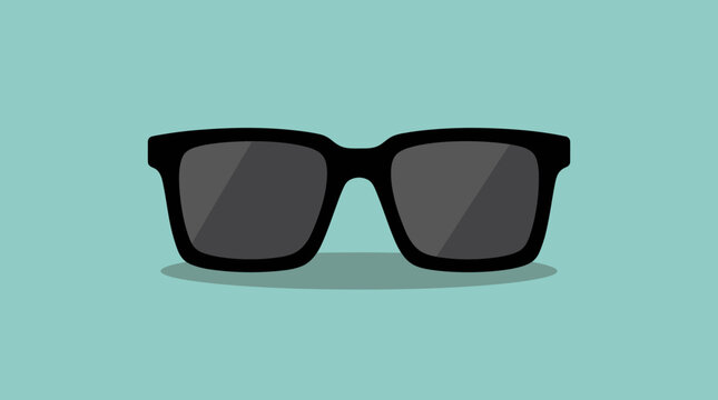 Black sunglasses with dark lenses on a teal background.