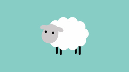 Simple cartoon sheep with white wool on green background. © Abhinaya Project