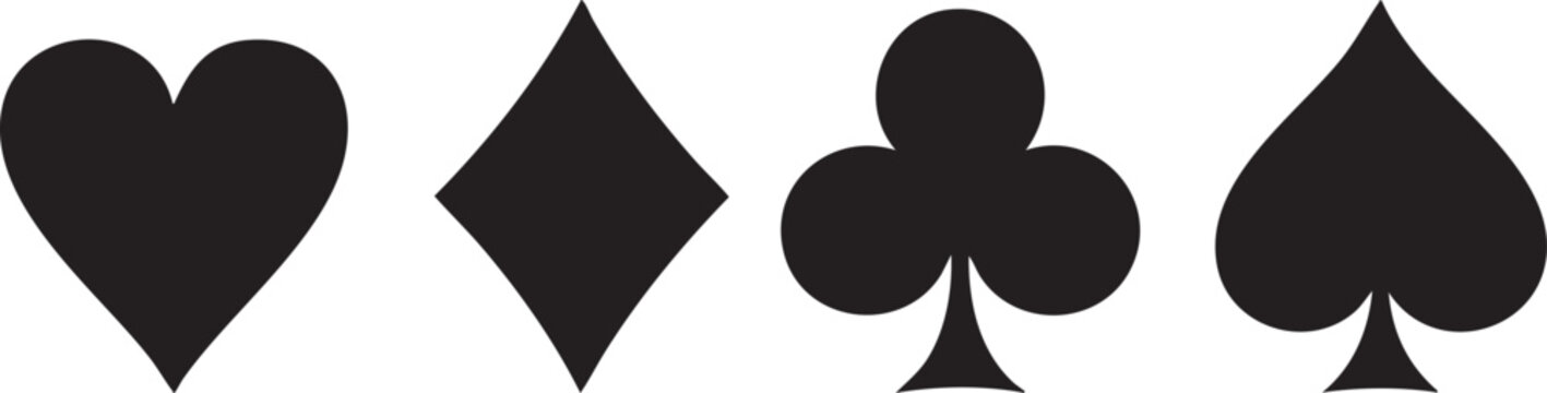 Sequential black playing card hearts, diamonds, clubs, spades black playing cards hearts symbol