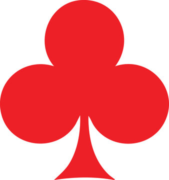 Solid red sharp- edged club symbol playing card leaf outline sharp leaf geometric outline