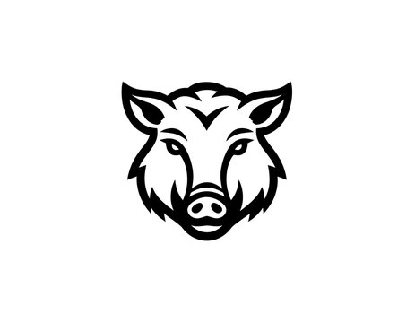 Boar head icon in black. Minimalist design with strong outline, fierce expression