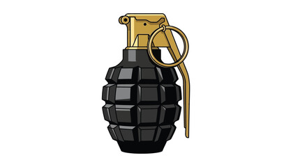Stylized illustration of a black and gold hand grenade on a white background