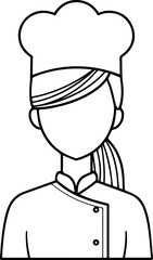 Fototapeta premium Hand Drawn Woman as Chef Black and White Avatar Illustration in Minimal Line Art Style Design