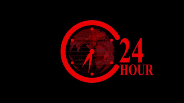  24 Hour Clock Icon with Globe and Time Zone Overlay, Representing Global Business and Continuous Operations,A vibrant 24-hour clock icon featuring a stylized globe and time zone markers, symboliz