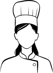 Fototapeta premium Hand Drawn Woman as Chef Black and White Avatar Illustration in Minimal Line Art Style Design