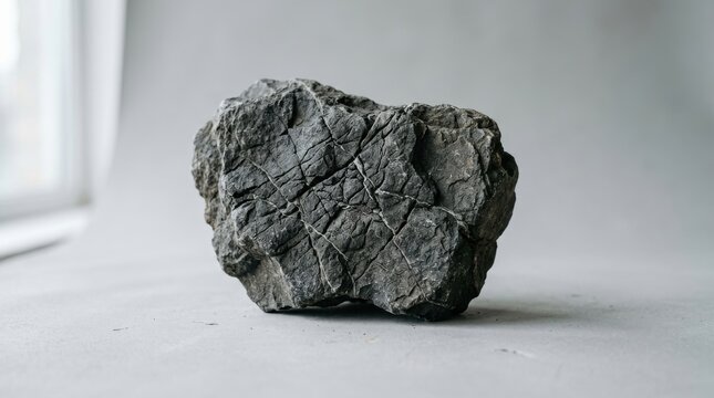 Detailed textured basalt rock with a rough matte finish, showcasing natural geological formation and intricate surface cracks.