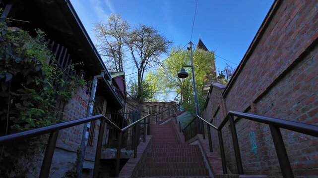 Famous steps on Gardos tower in Zemun, Belgrade, Serbia.