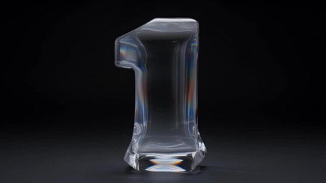 Translucent Number One Sculpture on a Sleek Surface with Dark Background