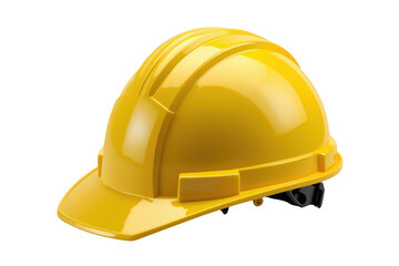 Yellow safety hard hat providing head protection for construction workers and industrial professionals on transparent background