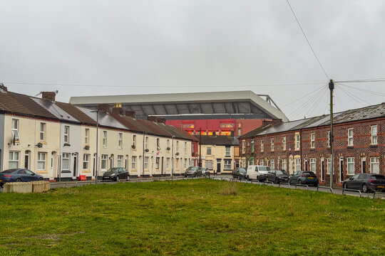 Outside the Liverpool Football Stadium at Anfield. Liverpool, UK.