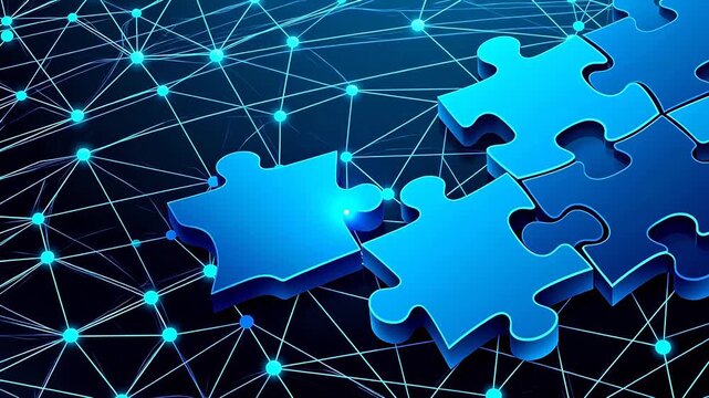 Blue puzzle pieces connected network