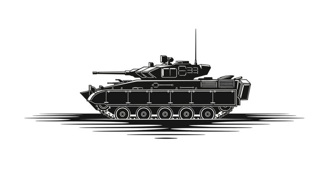 Modern Armored Fighting Vehicle Silhouette, Military Tank Illustration