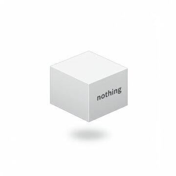 Abstract White Cube with the Word Nothing on a White Background