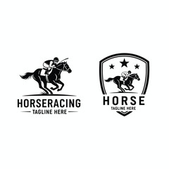 Fototapeta premium Dynamic Horse Racing Emblem Set, Professional Athletic Competition Vector Illustration