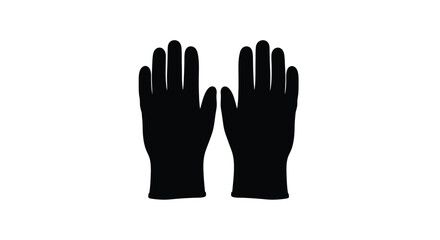 Two black gloves displayed facing forward a stark silhouette