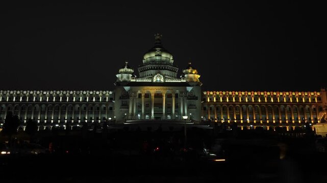 Vidhana Soudha Illuminated Night Hyperlapse Bangalore India