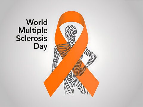 World multiple sclerosis day awareness ribbon conceptual design with abstract human silhouette
