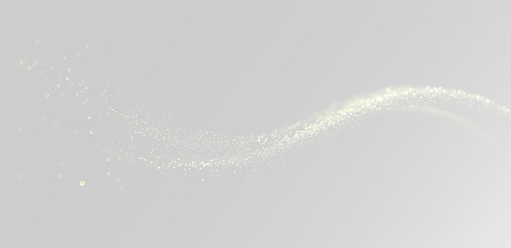 Dust spring magic trail, golden pollen particles and realistic glowing floral wave on white, overlay dust light png