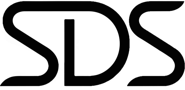 Bold black stylized letters SDS on a white background