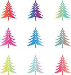 Obraz premium Colorful Fir Tree Collection, Evergreen Conifer Vector Set, Seasonal Pine Graphics