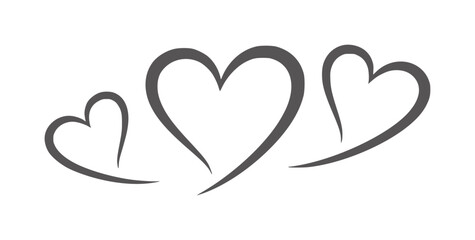 Three stylized dark gray hearts a white love symbol romance