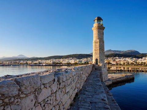 Lighthouse at the Old Venetian Port, City of Rethymno, Rethymno Region, Crete, Greece