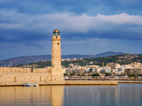 Lighthouse at the Old Venetian Harbour, City of Rethymno, Rethymno Region, Crete, Greece