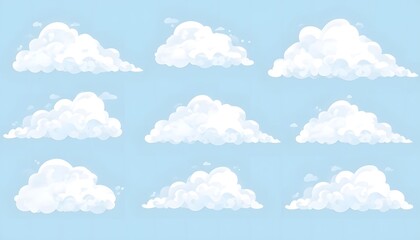 Fototapeta premium Set of white fluffy clouds on blue sky background