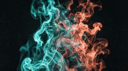 Fototapeta premium Turquoise and Coral Smoke Wisps Intertwining in Abstract Dynamic Flow of Energy