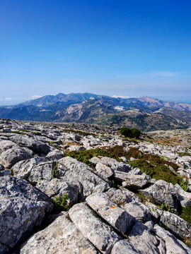 Landscape seen from the peak of Mount Zas or Zeus, Naxos Island, Cyclades, Greece