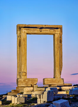 Temple of Apollo at dusk, Chora, Naxos City, Naxos Island, Cyclades, Greece