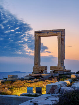 Temple of Apollo at dusk, Chora, Naxos City, Naxos Island, Cyclades, Greece