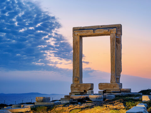 Temple of Apollo at dusk, Chora, Naxos City, Naxos Island, Cyclades, Greece