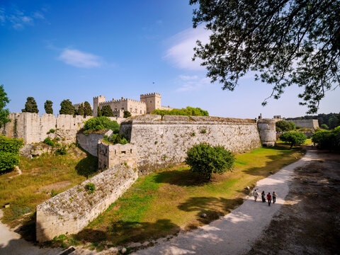 Defensive Wall and Palace of the Grand Master of the Knights of Rhodes, Medieval Old Town, Rhodes City, Rhodes Island, Dodecanese, Greece