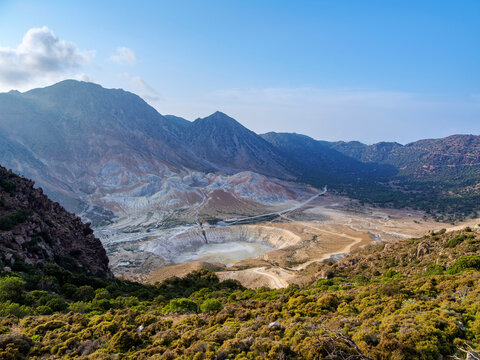 Stefanos Volcano Crater, elevated view, Nisyros Island, Dodecanese, Greece