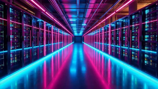 server room with neon lights
