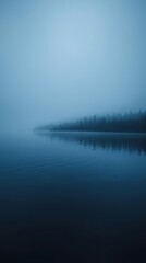 Fototapeta premium Sleep Guided Meditation Serene Tranquility of a Misty Lake Surrounded by Evergreen Forest at Dawn's Subtle Light