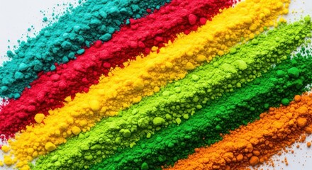 Obraz premium Seven vibrant diagonal lines of colorful powdered pigments create a striking spectrum
