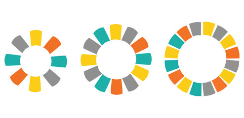 Obraz premium Set of Circular Geometric Infographic Elements with Colorful Segmented Rings for Business Design and Data Visualization