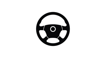 Obraz premium Simple black steering wheel icon on a white background silhouette