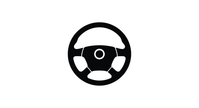 Simple black steering wheel icon on a white background silhouette
