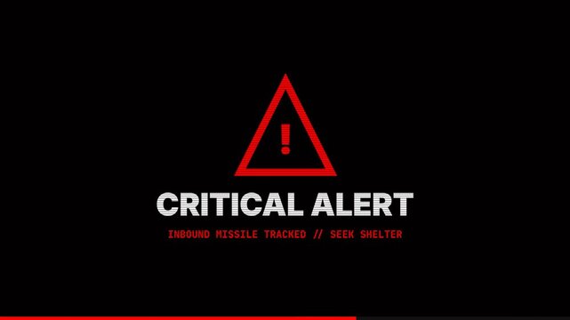 World War III Critical Alert Inbound Missile Tracked Seek Shelter Emergency Warning Message for Nuclear Defense and Civil Protection Protocol Simulation 4K