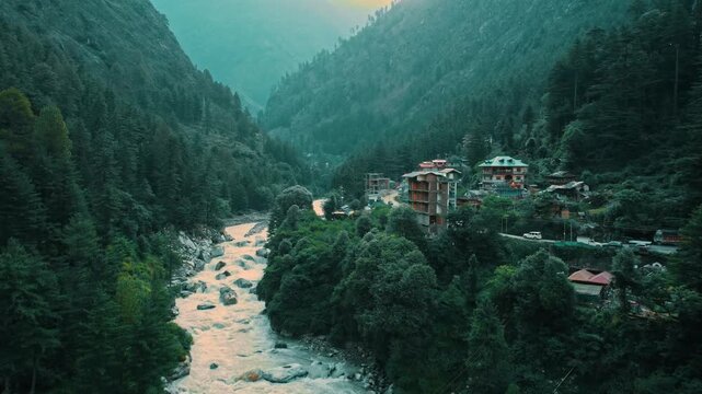 river flowing through mountain