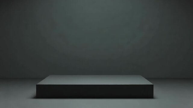 Sleek charcoal gray platform stand in an empty dark atmospheric room for elegant product display showcase