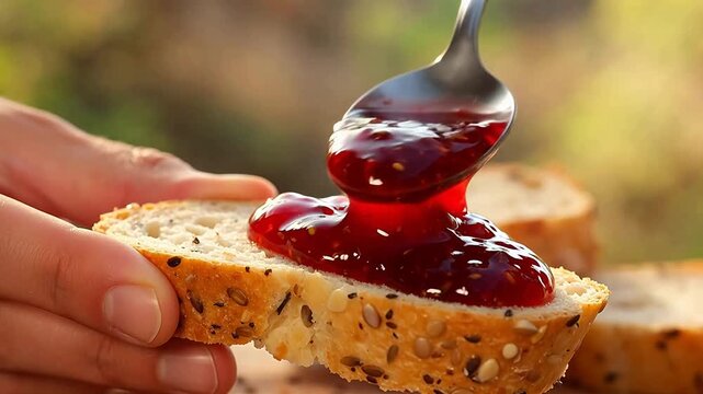 Bread with jam being spread