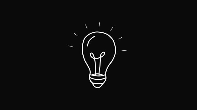 Hand drawn doodle icons animation featuring light bulb idea, thinking bubble, clock, target and emotion symbols. Creative sketch style motion graphics on dark background for overlays.