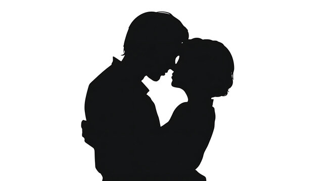 A silhouette of a couple embracing each other in a loving hug. The image evokes feelings of romance, intimacy, and togetherness.