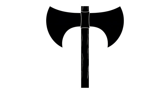 An imposing double-bladed axe stands poised, its form sharp and defined